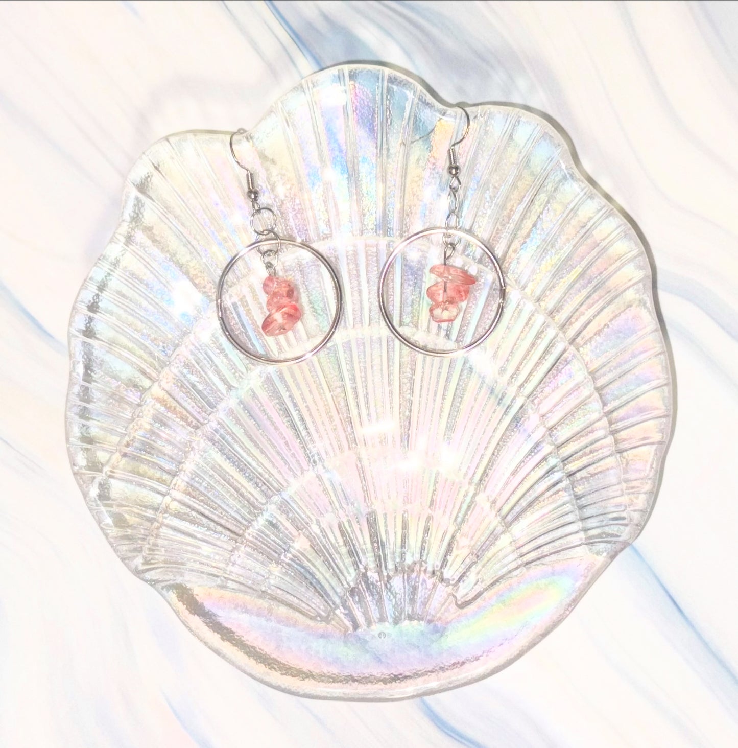 Minimalist Hoops with Rose Toned Chip Beads - One-of-a-Kind