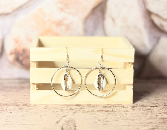 Conch Shell Hoop Dangle - Silver